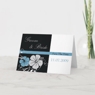 Blue & Black Hibiscus Save The Date Announcement