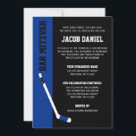 Blue Black Hockey Bar Mitzvah Invitations<br><div class="desc">Modern blue and black hockey themed Bar Mitzvah invitations. Easily personalise for your event.</div>