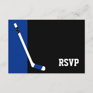 Blue Black Hockey Bar Mitzvah RSVP Card