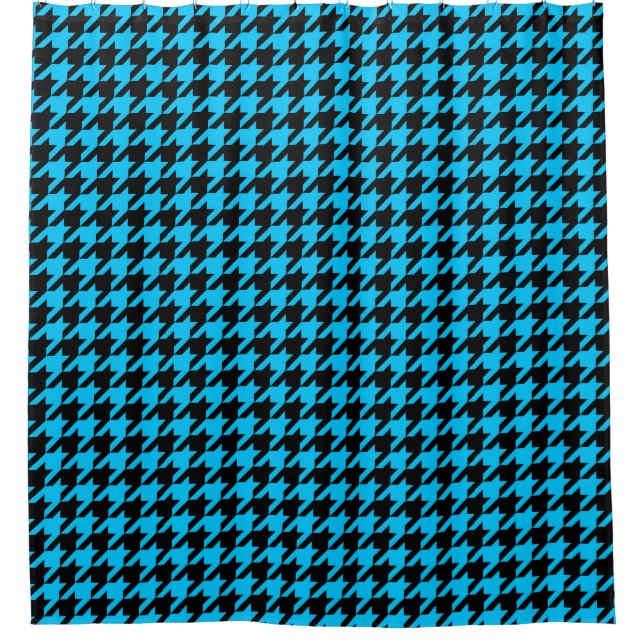 Blue Black Houndstooth Check Shower Curtain (Front)