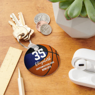 Blue black kids sports team gifts basketball key ring