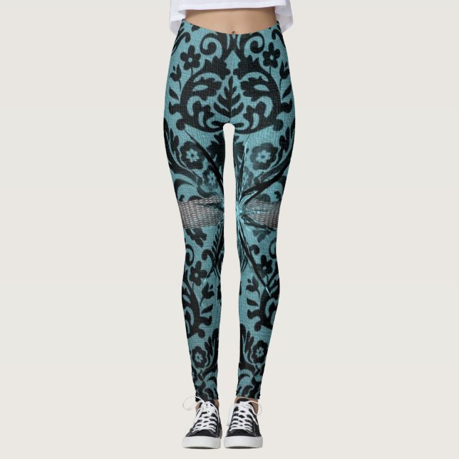 blue black leggings long teenager (Front)