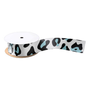 Blue Black Leopard Animal Print Pattern Satin Ribbon