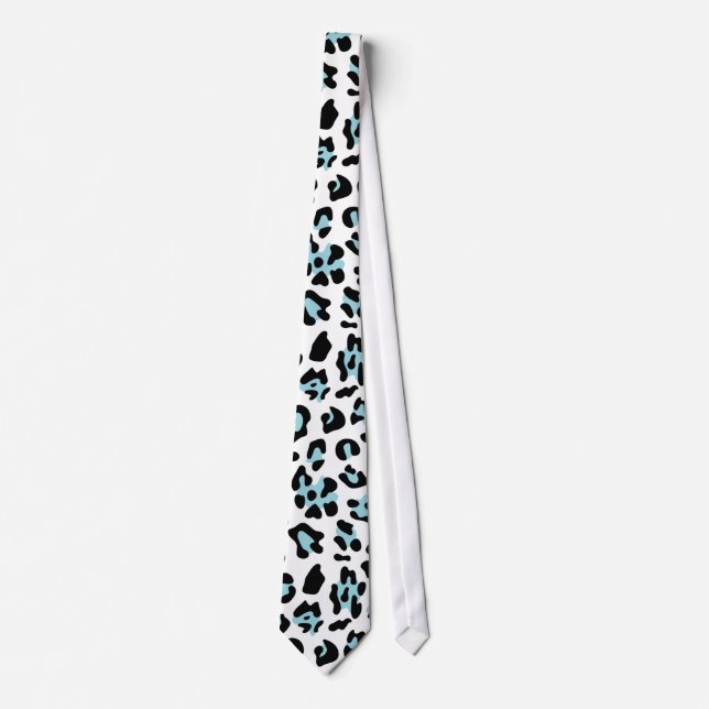 Blue Black Leopard Animal Print Pattern Tie (Front)