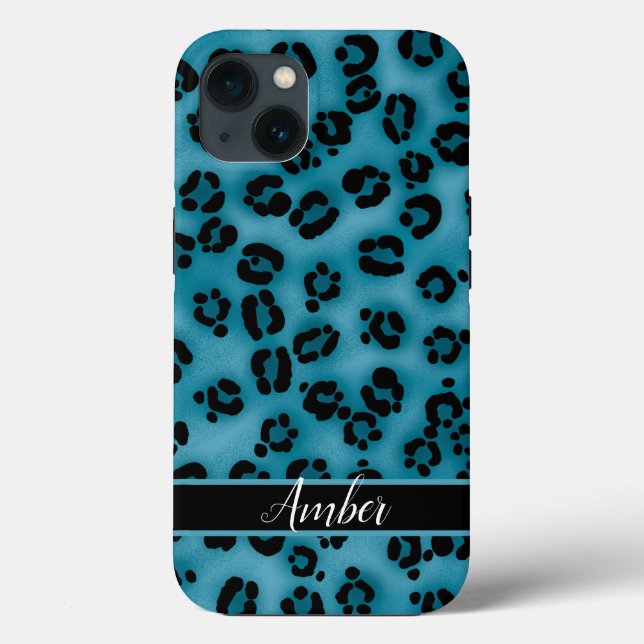 Blue Black Leopard Print Personalised Case-Mate iPhone Case (Back)