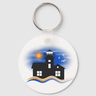 Blue Black Lighthouse Seascape Classic Key Rings