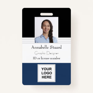 Blue Black Lined Name photo employee corporate Bad ID Badge