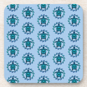 Blue Black Maori Sun Symbol Tribal Turtles Coaster