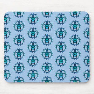 Blue Black Maori Sun Symbol Tribal Turtles Mouse Pad