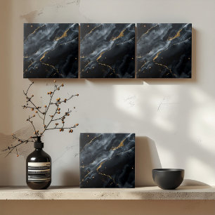 Blue-Black Marble Gold Glitter ID1172c Tile