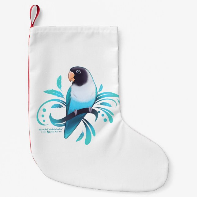 Blue Black Masked Lovebird Small Christmas Stocking (Front)