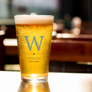 Blue Black Minimalist Monogram Best Man Glass