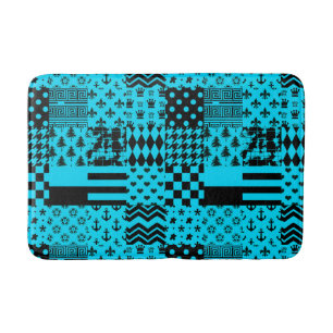 Blue Black Mixed Patterns Patchwork Design  Bath Mat
