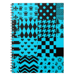 Blue Black Mixed Patterns Patchwork Design  Notebook