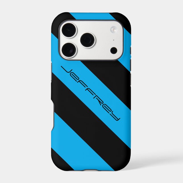 Blue & Black Modern Diagonal Stripe Custom w/Name (Back)