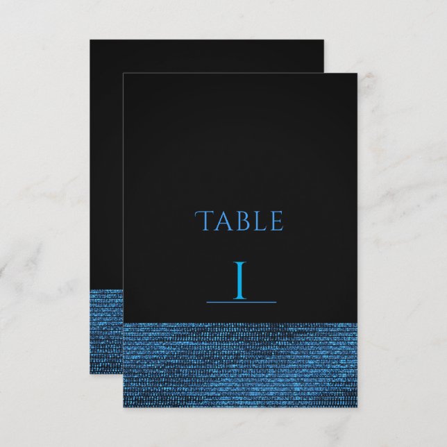 Blue & Black Modern Glam Sequins Table Number Card (Front/Back)