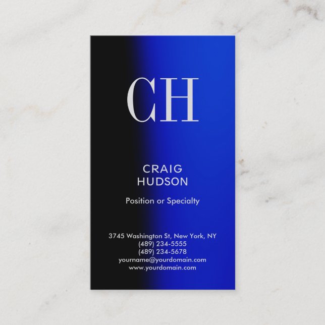Blue Black Monogram Professional Business Card (Front)