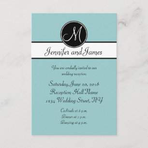 Blue Black Monogram Simple Wedding Reception Cards