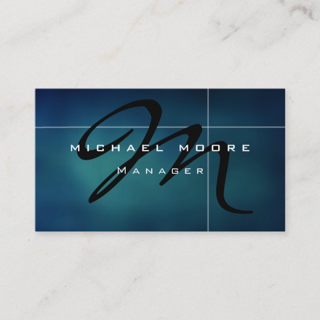 Blue Black Monogram Unique Manager Business Card (Front)