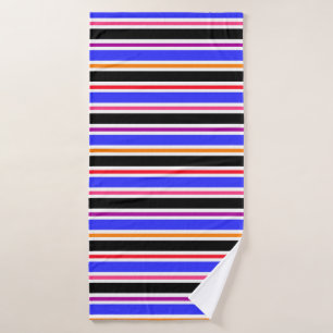 Blue Black Multi-coloured Colours Stripes Bath Towel