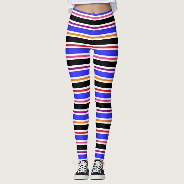 Blue Black Multi-coloured Colours Stripes Leggings (Front)