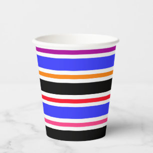 Blue Black Multi-coloured Colours Stripes Paper Cups