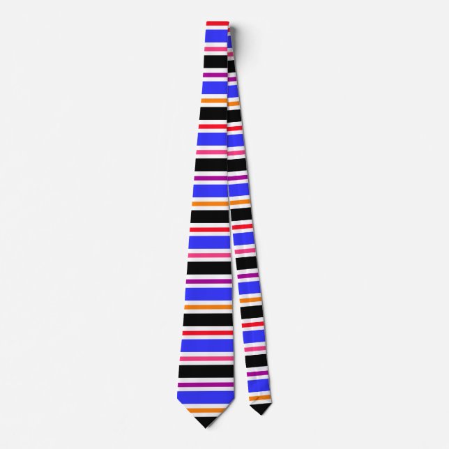 Blue Black Multi-coloured Colours Stripes Tie (Front)