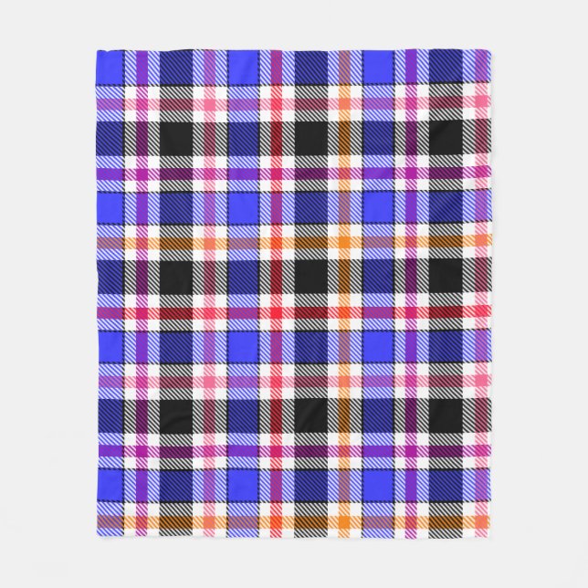Blue Black Multicolour Flannel Plaid Tartan Fleece Blanket (Front)