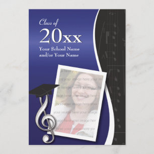 Blue & Black Music Graduation Invitation