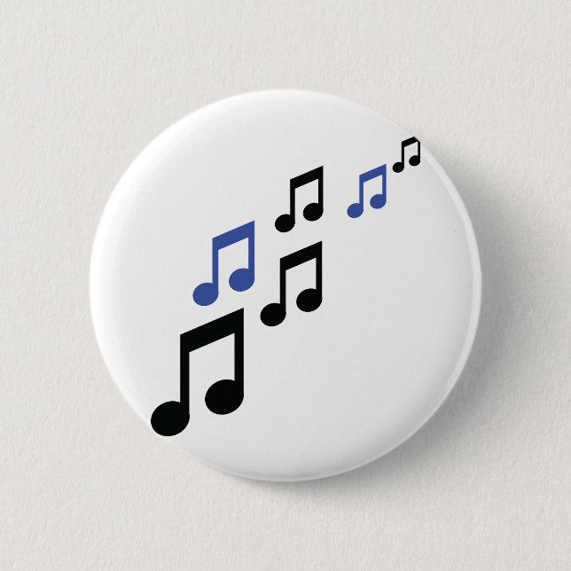blue black music notes 6 cm round badge (Front)