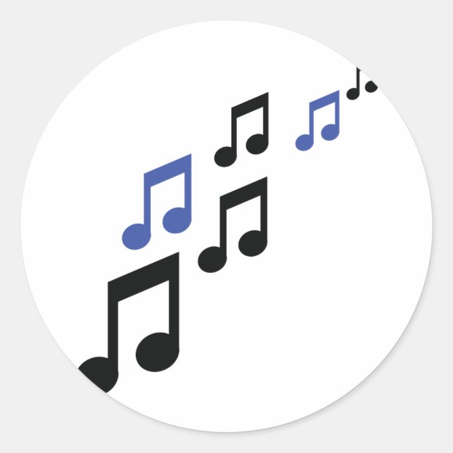 blue black music notes classic round sticker (Front)