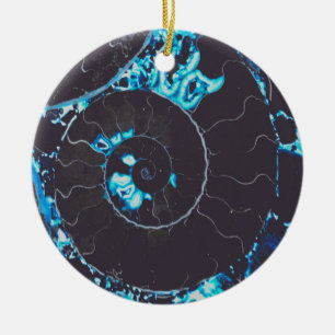 Blue black Nautilus shell pattern, scared geometry Ceramic Tree Decoration