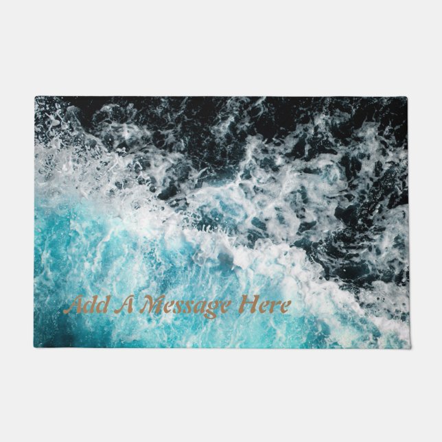 Blue Black Ocean Waves Hawaii Customisable Canvas  Doormat (Front)
