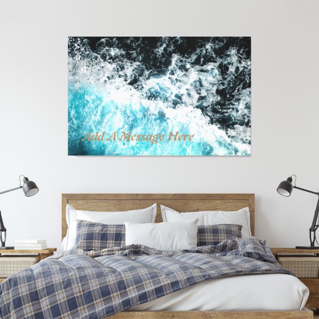 Blue Black Ocean Waves Hawaii Customisable Canvas Print (Insitu(Bedroom))