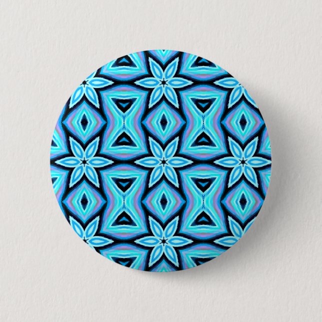 Blue Black Painted Floral Pattern 6 Cm Round Badge (Front)