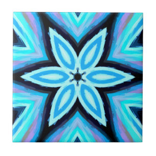 Blue Black Painted Floral Pattern Tile