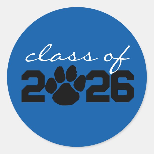 Blue & Black Paw Print Graduation Stickers (Matching Envelopes, Return Address Labels & Envelope Seals)