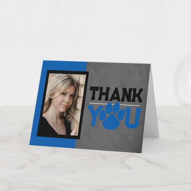 Blue & Black Pawprint Graduation Folding 2 Photo Thank You Card (Creator Uploaded)