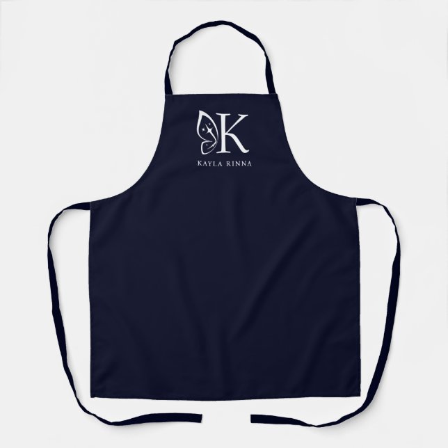 Blue Black Personalised Butterfly Wing Monogram Apron (Front)