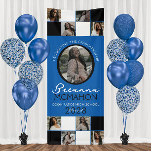 Blue & Black Photo Collage Graduation Vinyl Banner