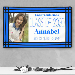 Blue Black Photo Geometric Graduation Party Banner