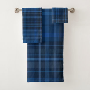 Blue Black Plaid Pattern Bath Towel Set