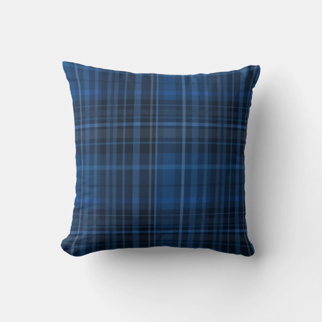 Blue Black Plaid Pattern Cushion (Front)