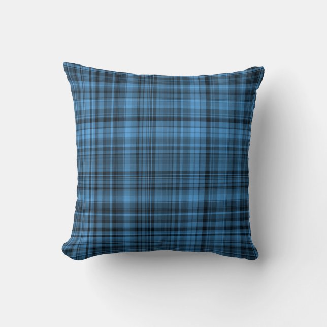 Blue Black Plaid Pattern Cushion (Front)