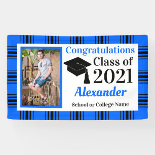 Blue Black Plaid School Colours Graduation Banner