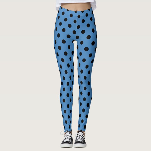 Blue Black Polka Dot Leggings (Front)