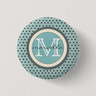 Blue Black Polka Dots Background Monogram 3 Cm Round Badge