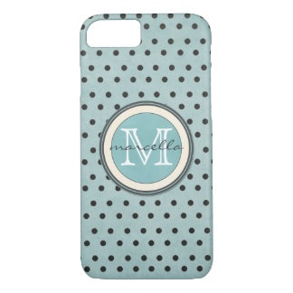 Blue Black Polka Dots Background Monogram Case-Mate iPhone Case
