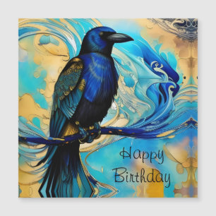 Blue Black Raven, blue and gold abstract Birthday