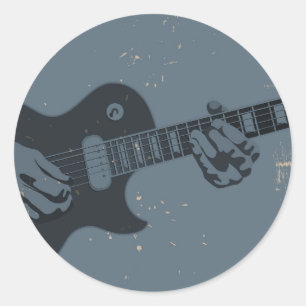 Blue & Black Rustic Guitar Player Classic Round Sticker